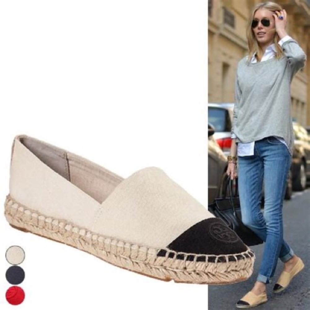 Khaki and white Tory Burch espadrilles